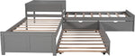 L Shaped Twin Platform Bed With Trundle Gray Finish