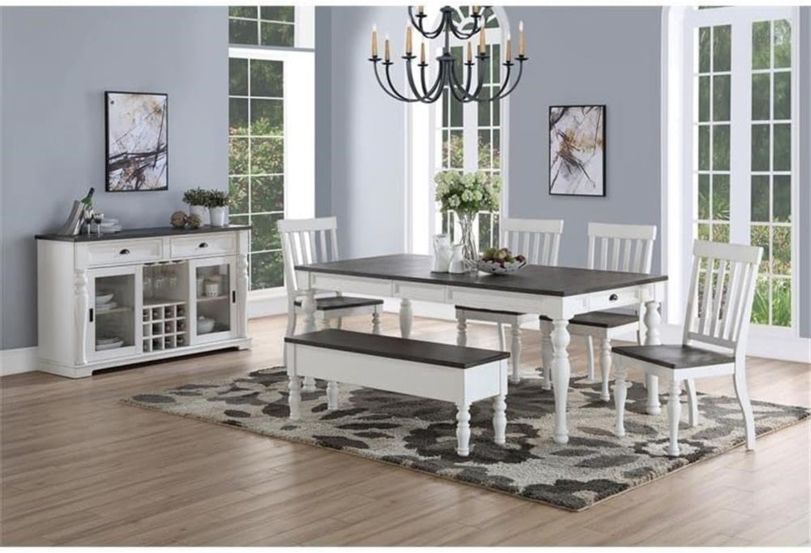 Dining Chair Set of 2 Two Tone Ivory Charcoal Slat Back