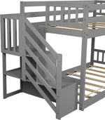 Twin Over Twin Low Bunk Bed With Storage Stairs Grey Wood