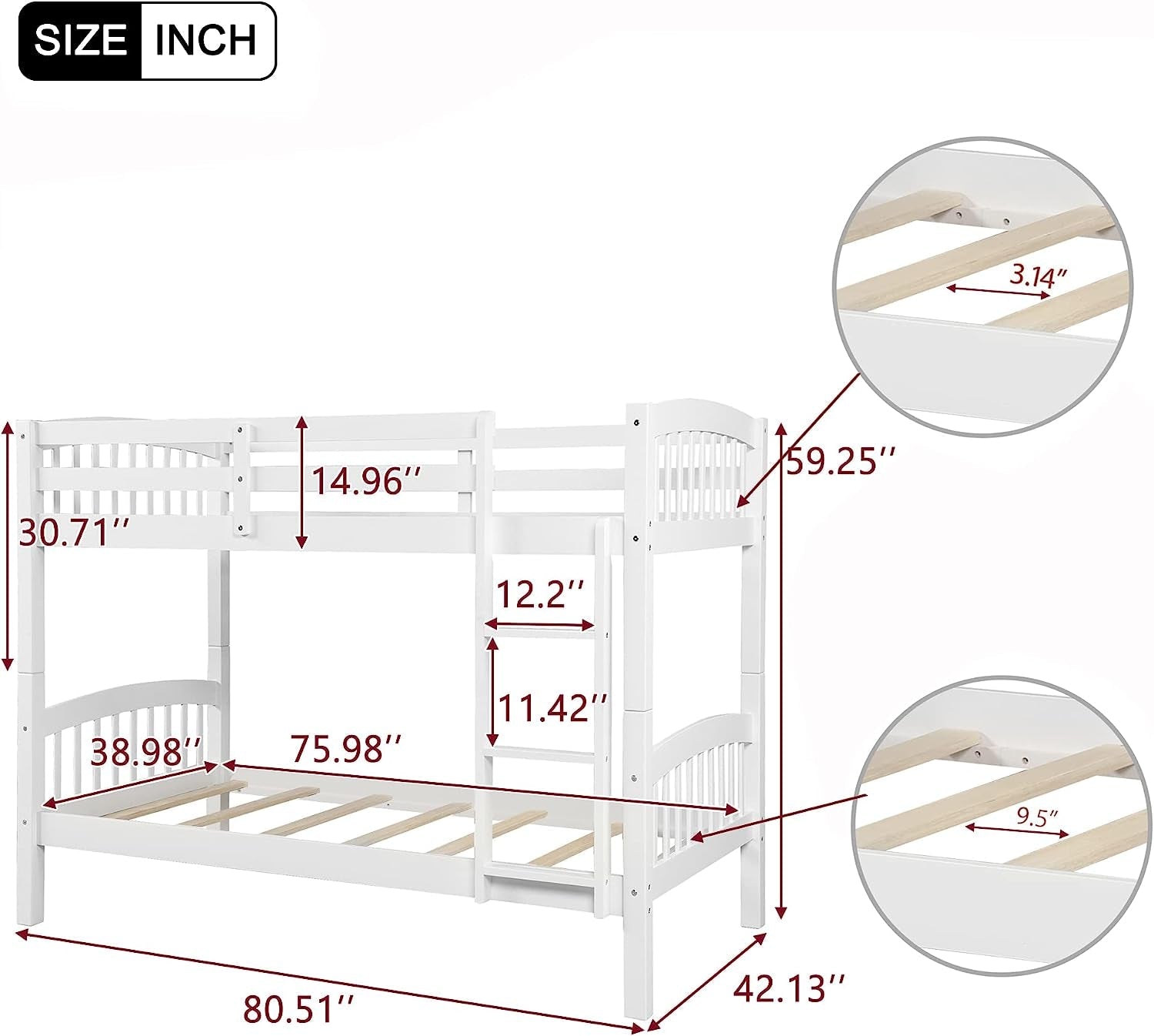 Twin Over Twin Wood Bunk Bed With Ladder Natural Finish