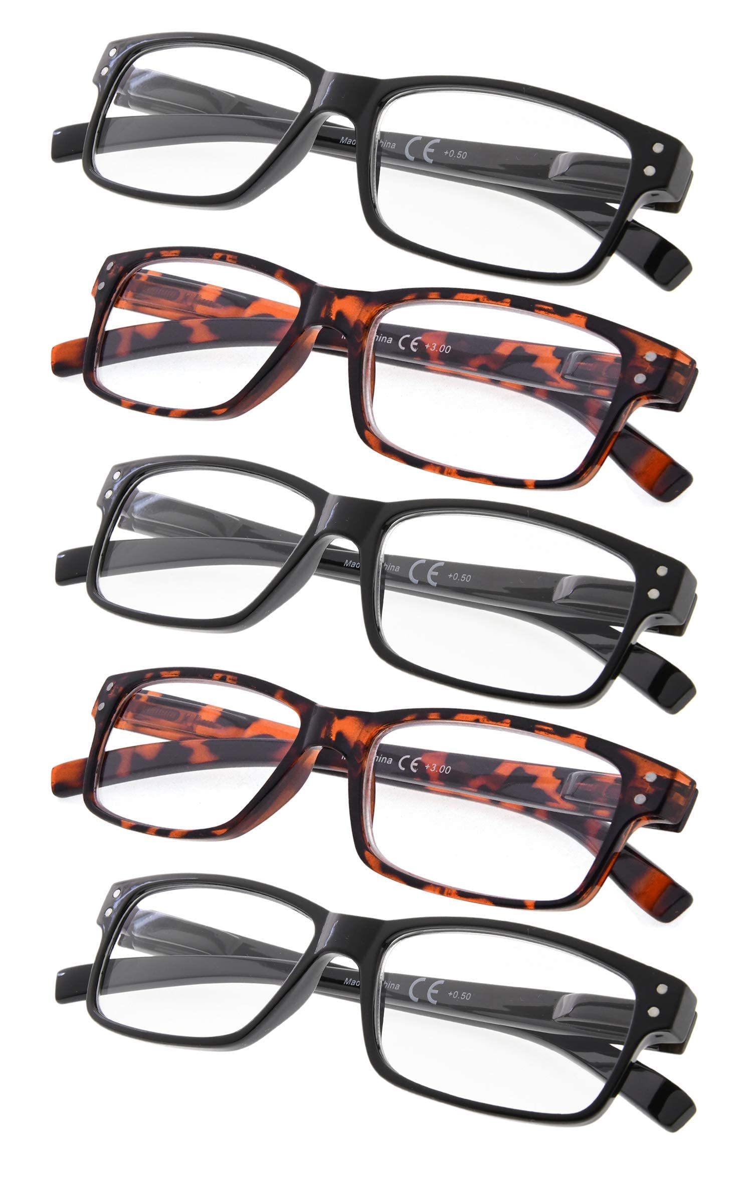 Gr8Sight Reading Glasses 5-Pack Spring Hinges for Women and Men Readers Includes 3 Black 2 Tortoise