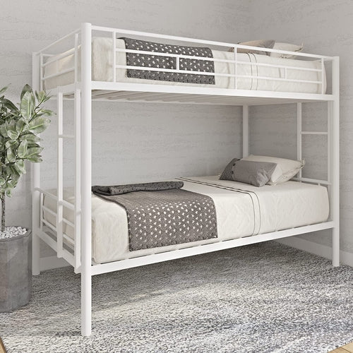 Twin Over Twin Metal Bunk Bed With 2 Ladders White