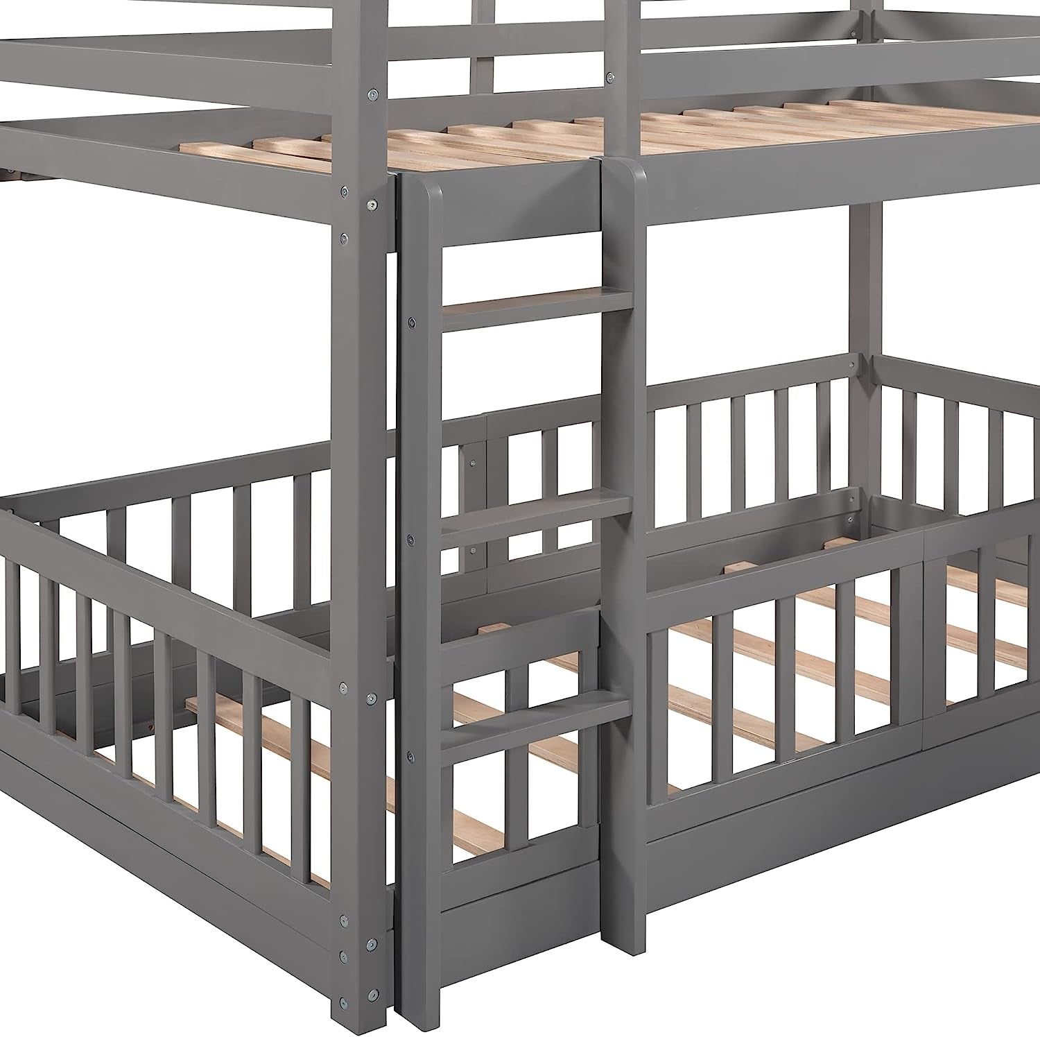 Gray Twin Over Twin Bunk Bed With Slide And Ladder