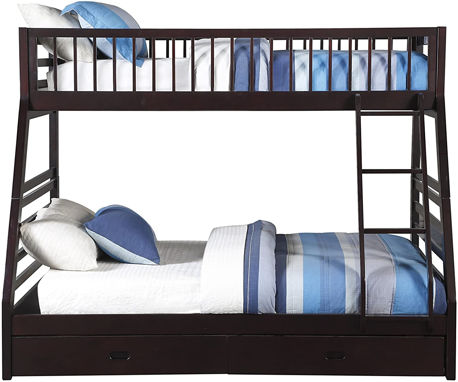 XL Twin Over Queen Bunk Bed With Drawers Espresso Finish