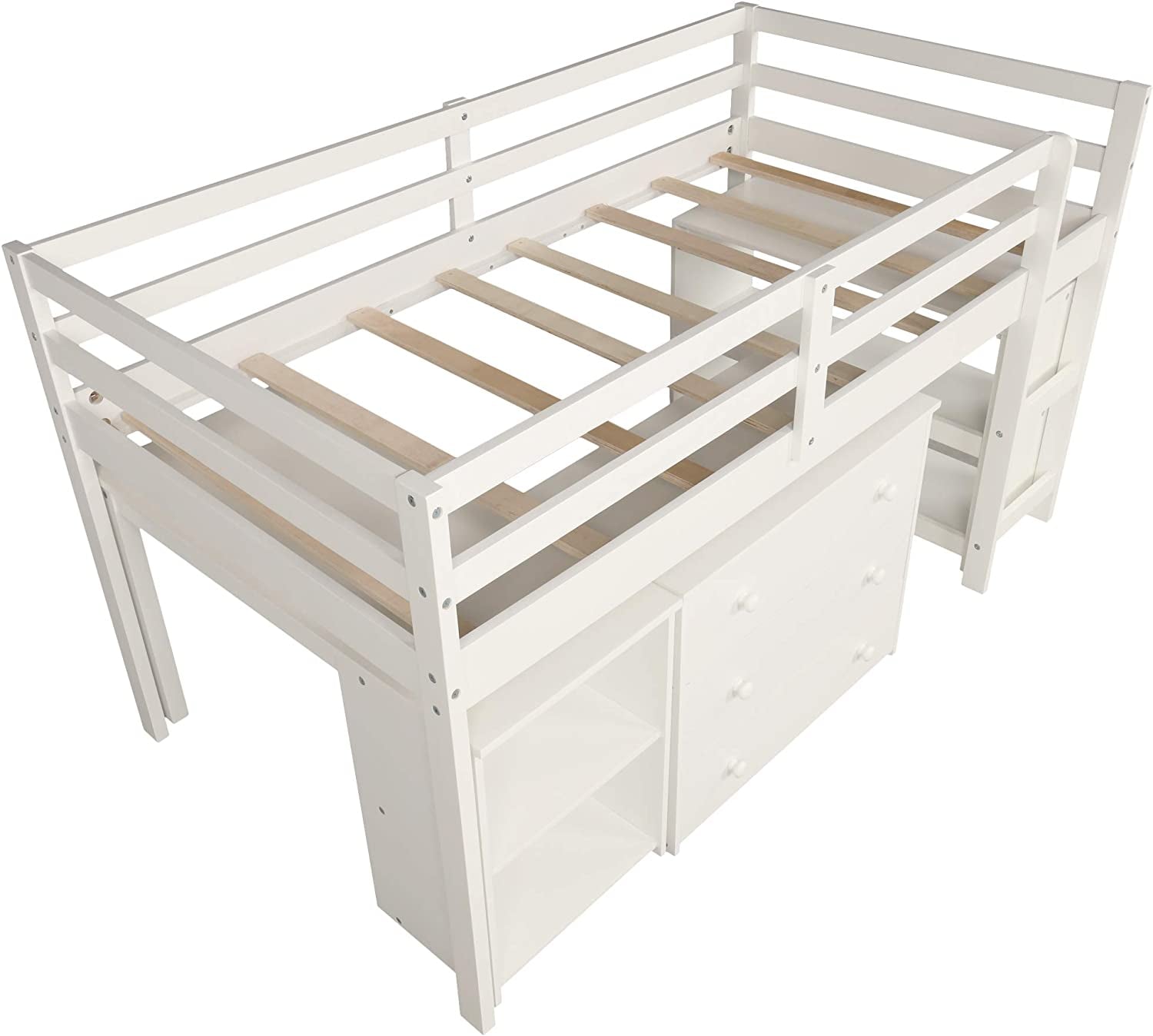 Twin Loft Bed With Rolling Desk And Storage For Small Rooms