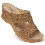 SHIBEVER Wedge Sandals for Women Dressy: Summer Brown Slip On Womens Sandals - Slide Comfortable Walking Platform Sandals Size 6
