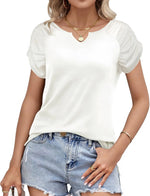 Womens Summer Tops Casual V Neck T Shirts Short Sleeve Shirts Loose Fit Flowy White