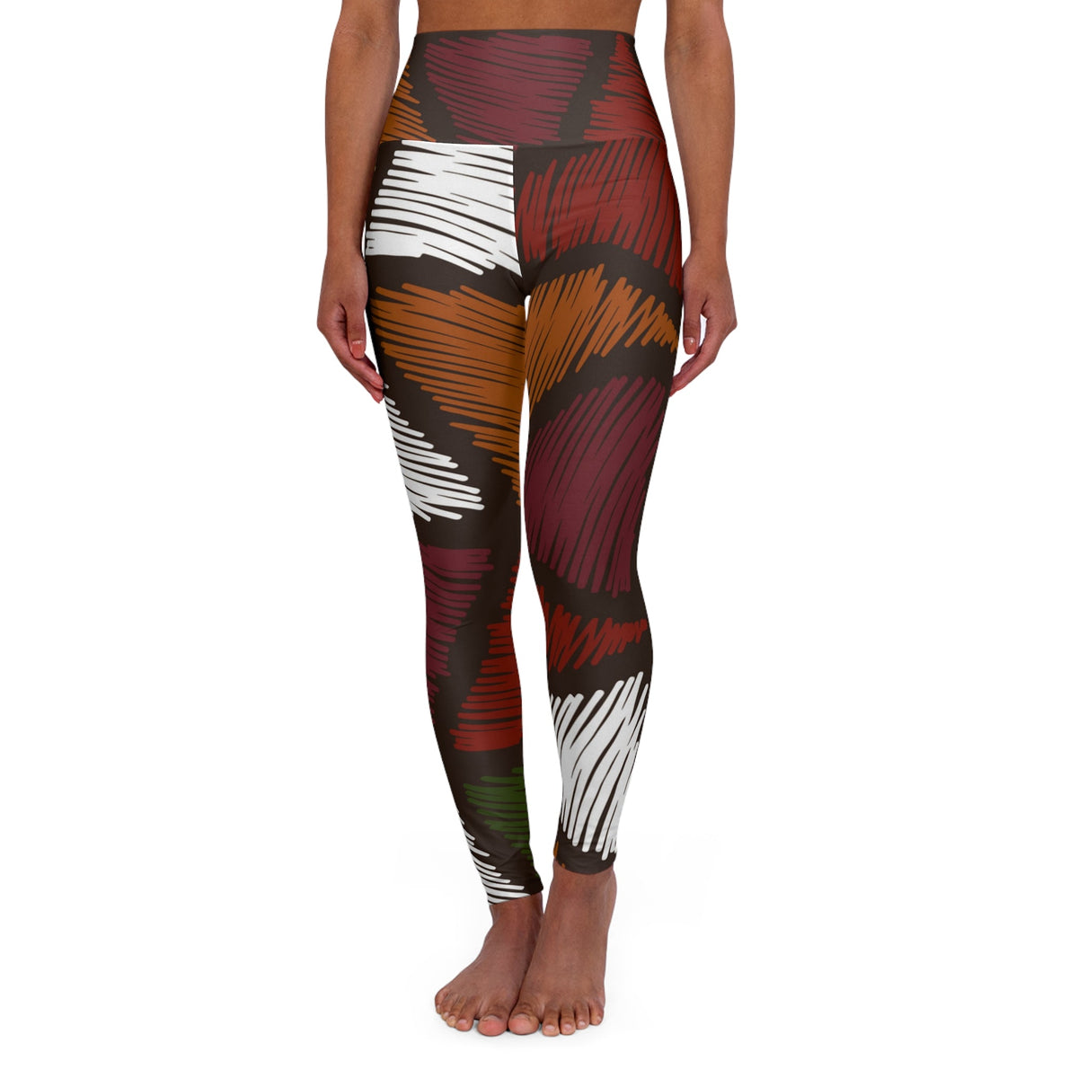 Womens High-waist Fitness Legging Yoga Pants - Red Green Geometric