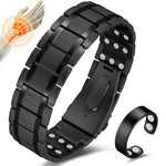 Cigmag 3X Magnetic Bracelets for Men Ultra Strength Magnetic Bracelet Upgrade Folding Clasp Titanium Bracelet & Copper Ring Adjustable Jewelry Gift Set with Sizing Tool for Anniversary (Black)