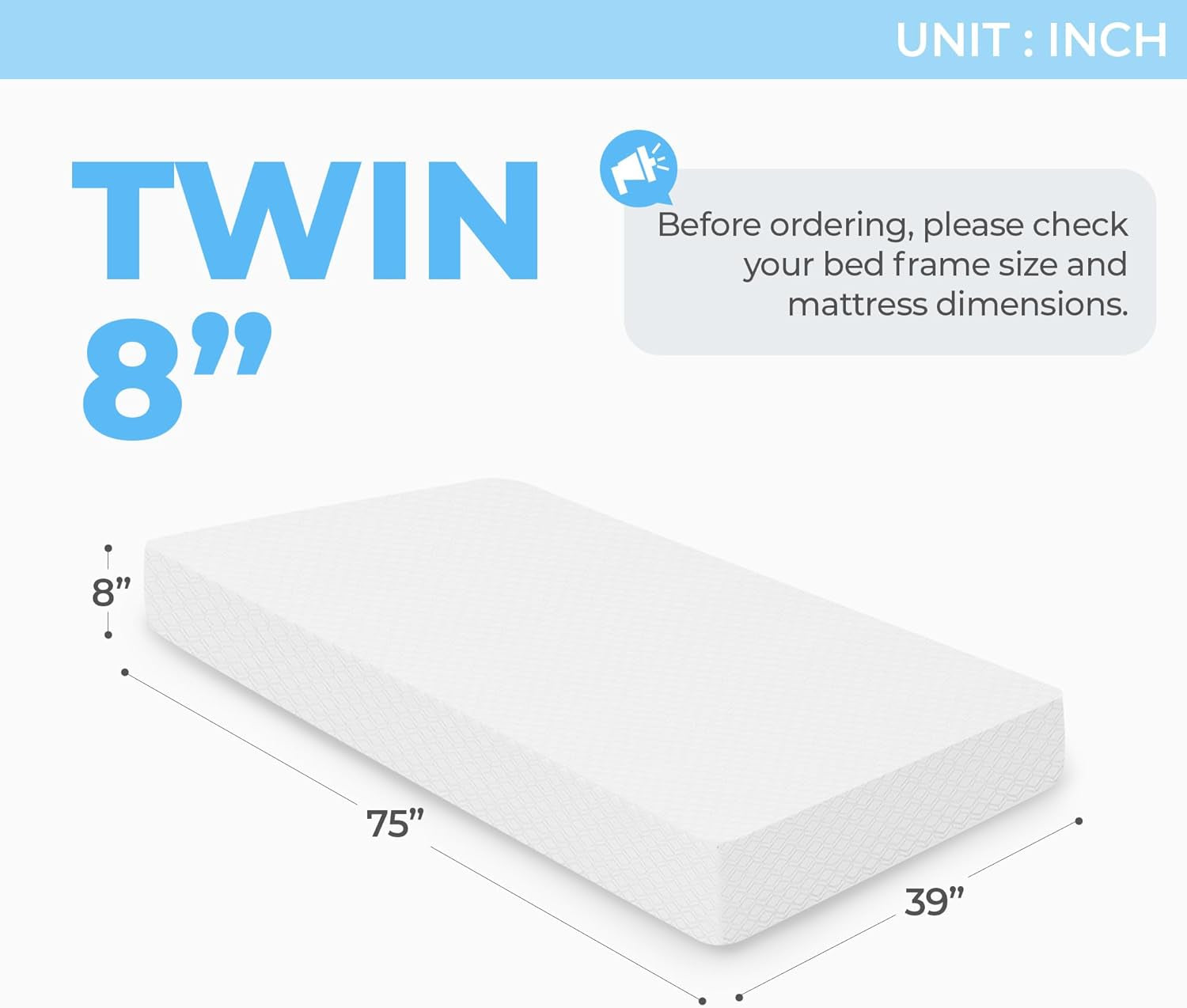 8 Inch Twin Cooling Gel Memory Foam Mattress Medium Firm