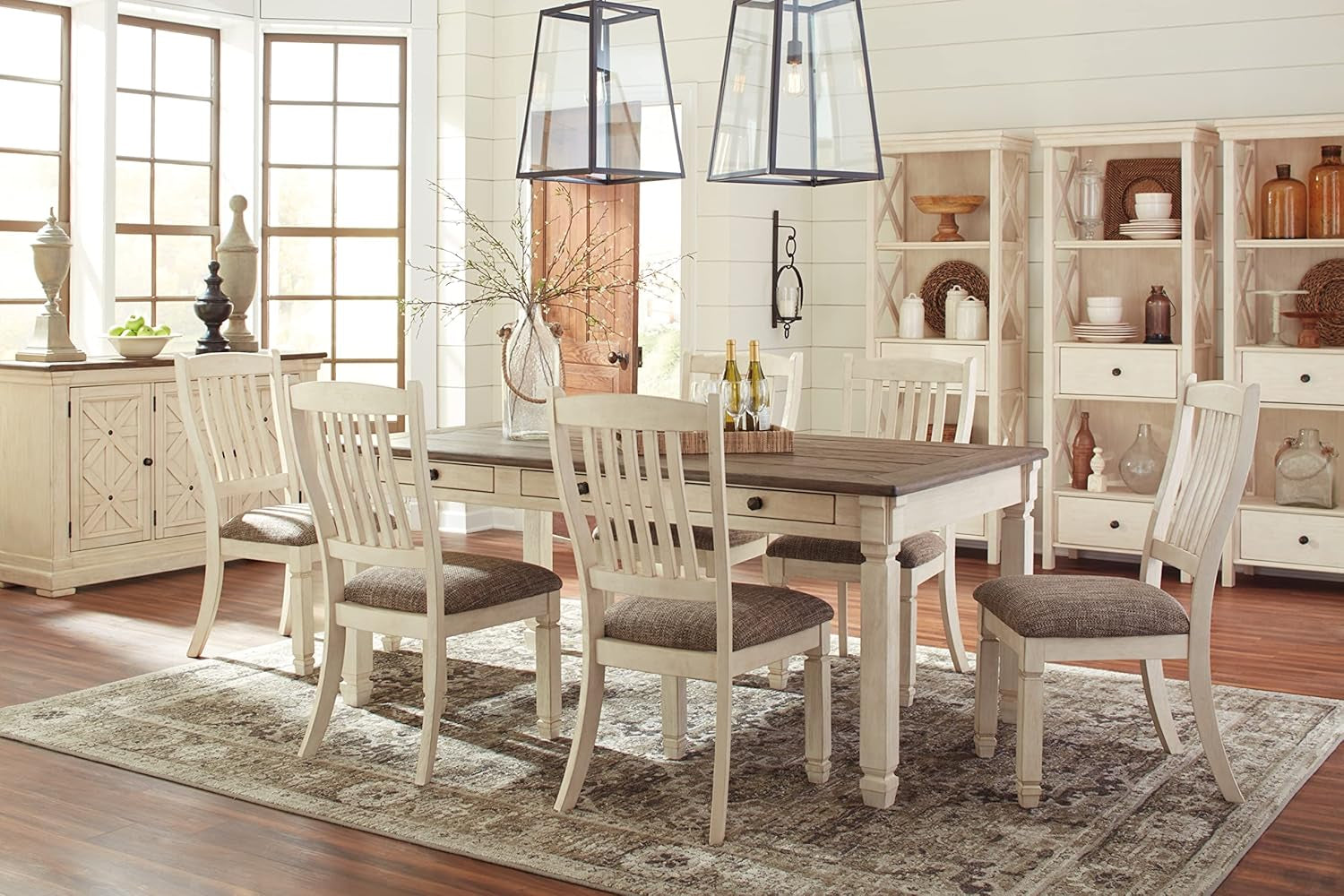 Bolanburg Farmhouse Dining Table Drawers Whitewash Seats 6