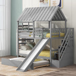 Twin Over Twin Bunk Bed With Slide For Kids Room Decor