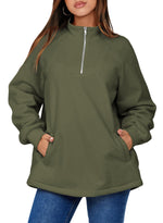 BLENCOT Womens Half Zip Oversized Sweatshirts 2024 Long Sleeve Quarter Zipper Fleece Y2K Pullover Tops Green S