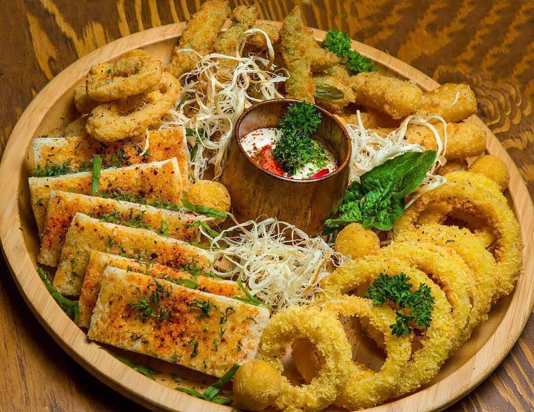 Bamboo Round 2 Section Platter 14" inch | For Appetizers / Barbecue /