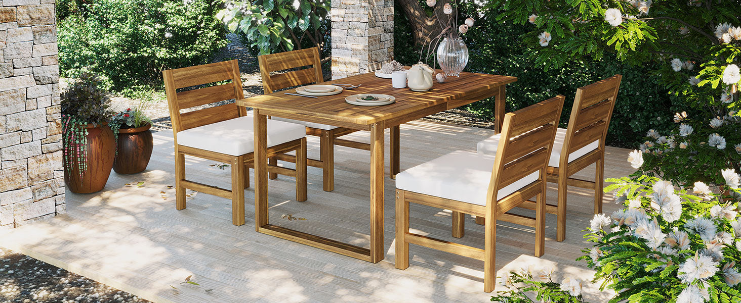 Farmhouse 5-Piece Outdoor Patio Dining Set with Adjustable Legs,Acacia