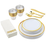 Set Of 175Pcs Disposable Gold Dinnerware Set Gold Rim Plastic Plates