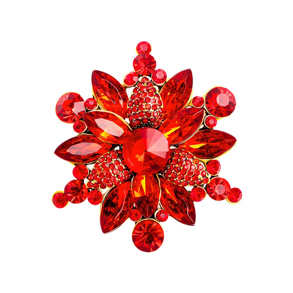 Rhinestone Large Flower Brooch Pin for Women Red Black Purple Flower Brooch Snowflake Brooch Marquise Wreath Brooches Christmas Snowflake Brooch Jewelry (Red 2)