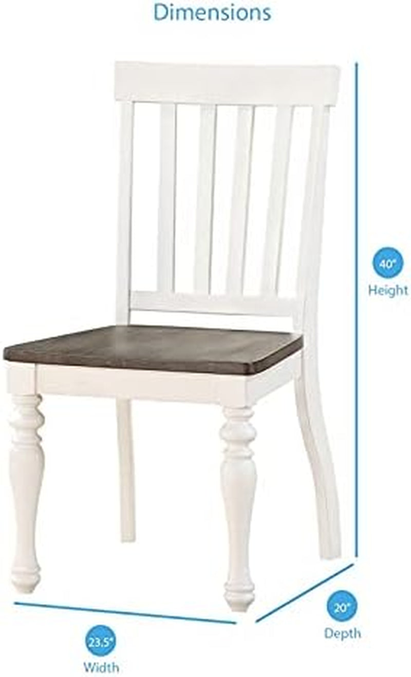 Dining Chair Set of 2 Two Tone Ivory Charcoal Slat Back