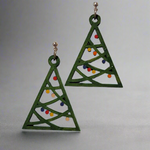 Hand-Painted Green Triangle Christmas Tree Earrings with Festive Dots