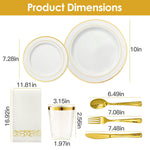 Set Of 175Pcs Disposable Gold Dinnerware Set Gold Rim Plastic Plates