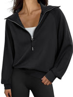 Trendy Queen Womens Oversized Sweatshirts Half Zip Pullover Long Sleeve Quarter Zip Hoodies Teen Girls Fall Y2K Clothes Black XL