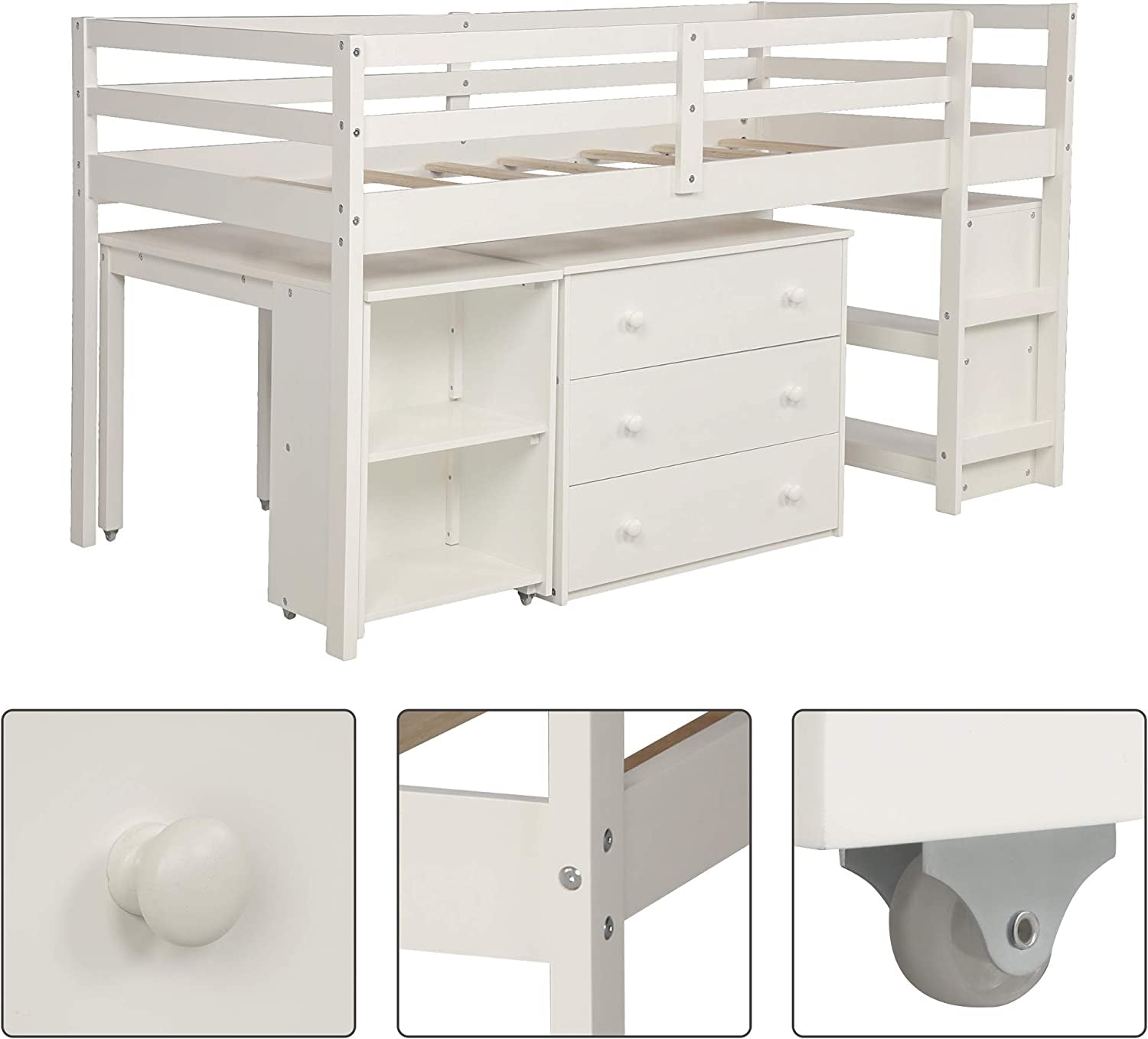 Twin Loft Bed With Rolling Desk And Storage For Small Rooms
