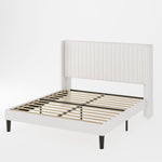 White Velvet Full Bed Frame With Wingback Tufted Headboard