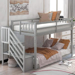 Twin Over Twin Low Bunk Bed With Storage Stairs Grey Wood