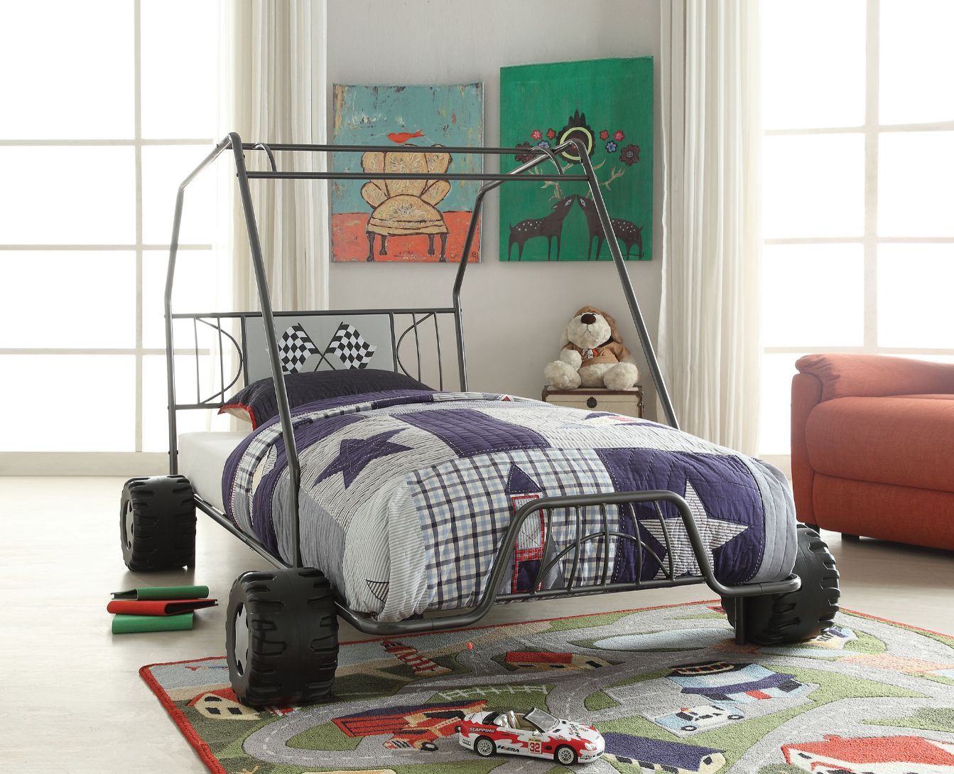 84inches X 56inches X 51inches Twin Gunmetal Go Kart Bed