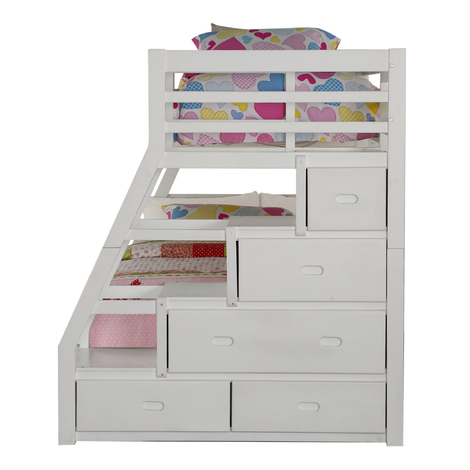 95inches X 56inches X 65inches Twin Over Full White Storage Ladder And