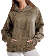 ACCPUR Leopard Print Hoodies for Women Oversized Cheetah Hooded Sweatshirt 2000s Graphic Pullover Tops Y2k Boyfriend Hoodie Green