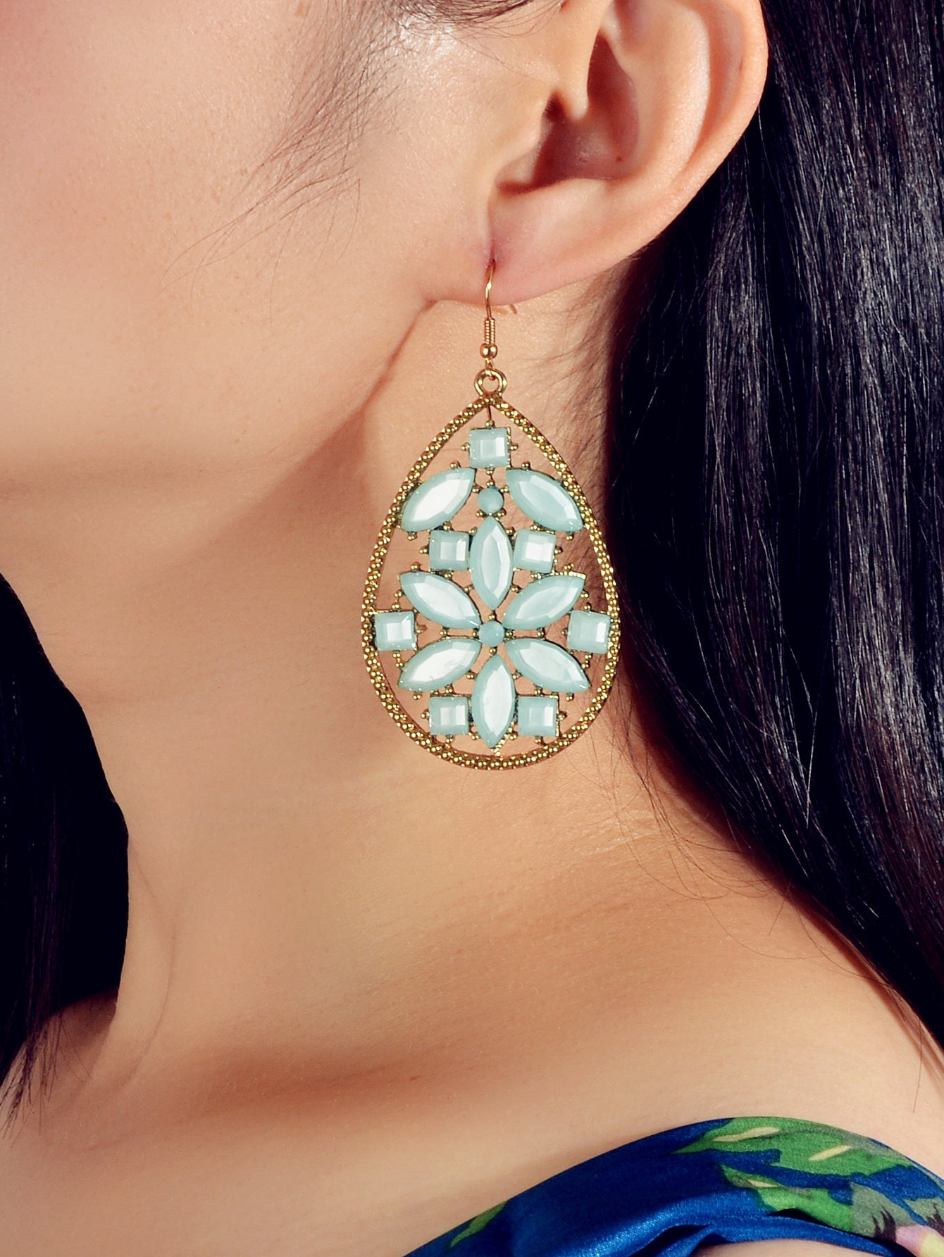 Ladies Jewellery Pink Green Acrylic Flower Water Drop Good Quality