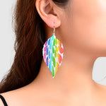Colorful Hollow Leaf Pendant Earrings Novelty Plant Jewellery Ladies