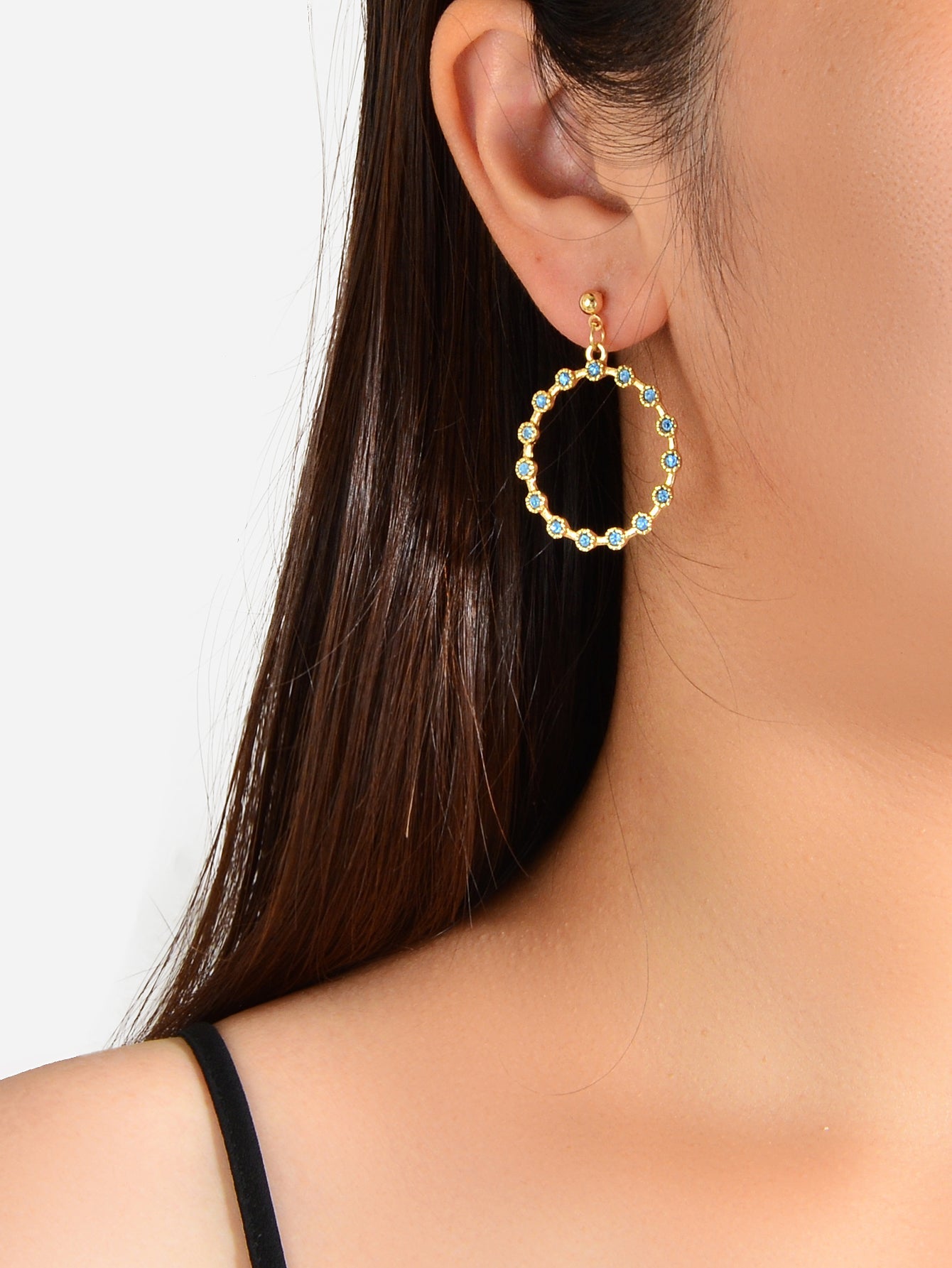 Fashion Ladies Jewelry Blue Rhinestone Gold Circle Dangle Party Bridal