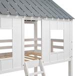 Twin House Bunk Bed With Playhouse White And Gray Finish