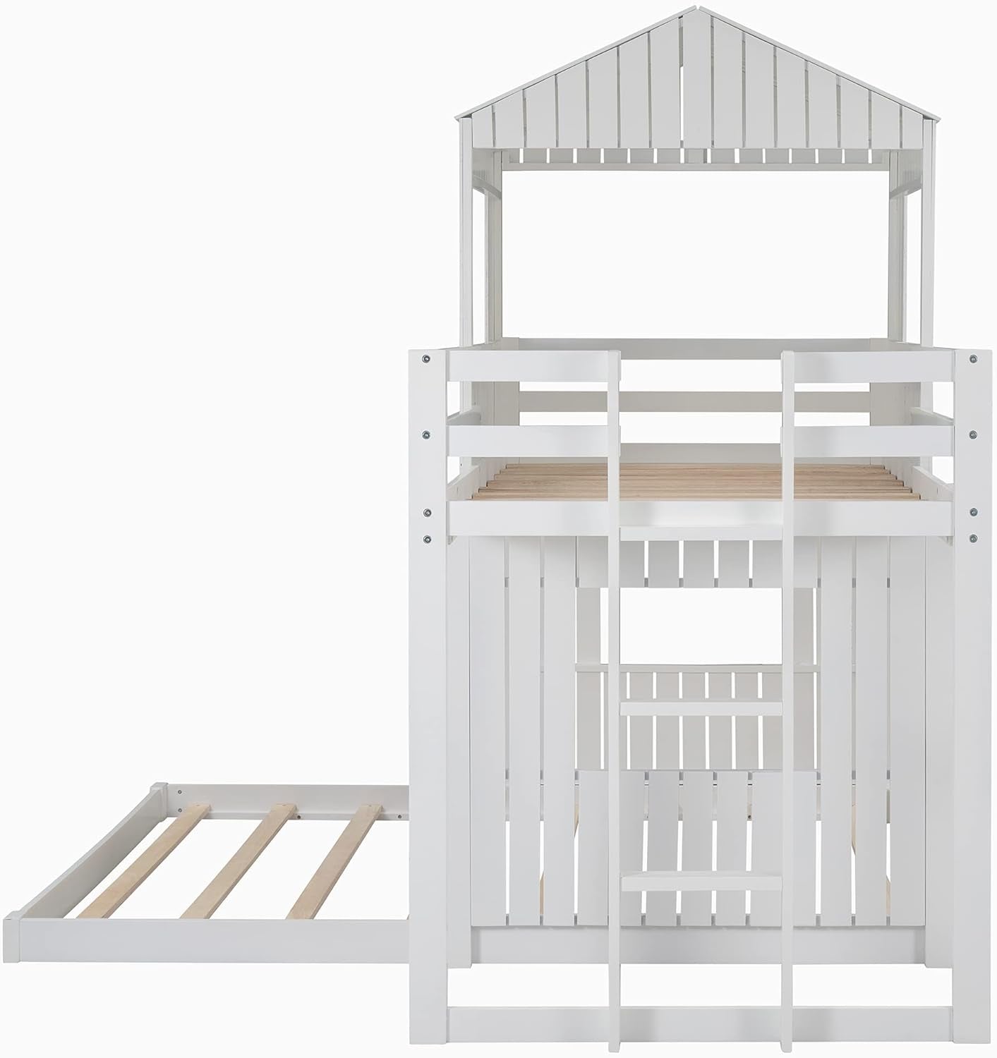 White Twin Over Full Low Profile Playhouse Bunk Bed