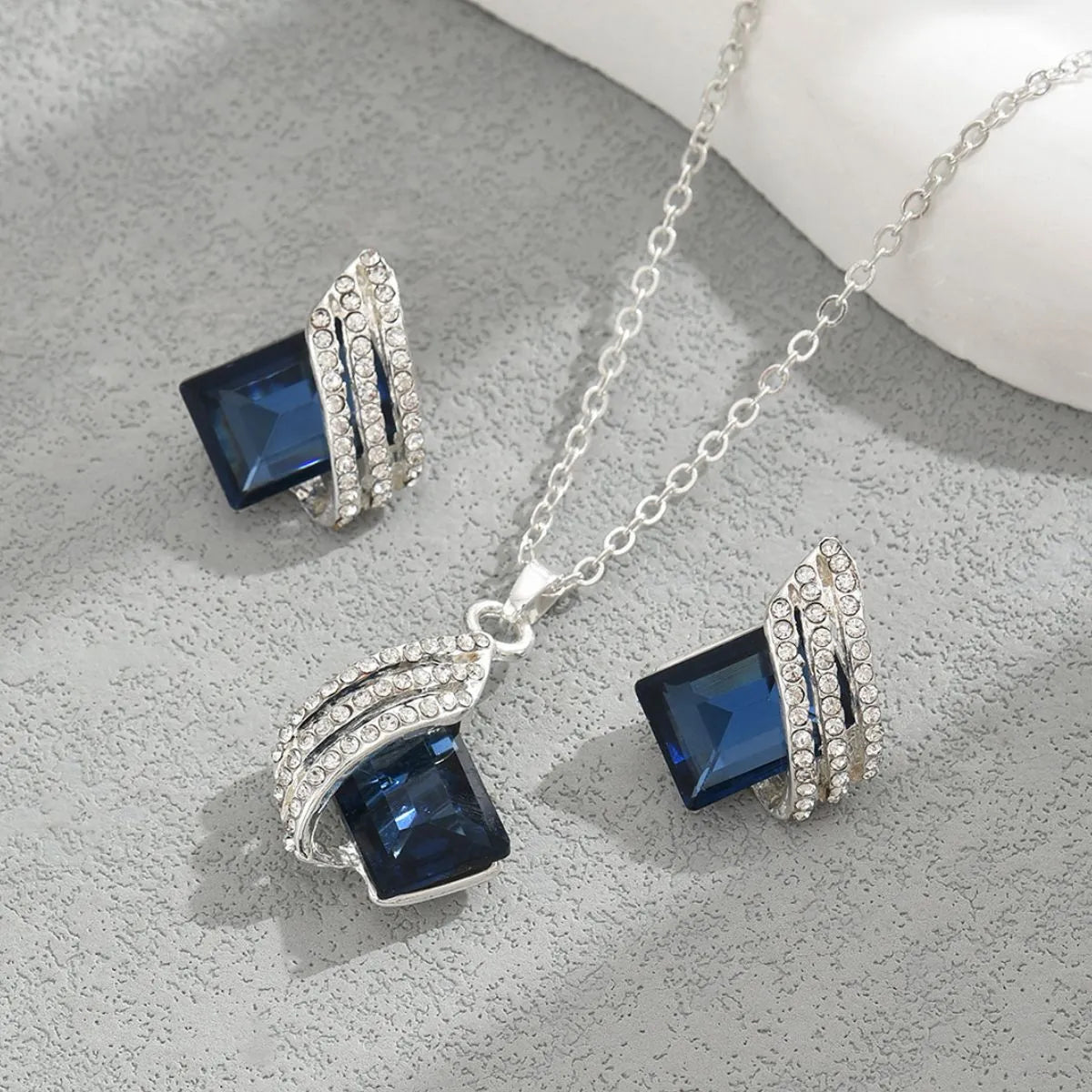 Crystal Geometric Jewelry Set - Stainless Steel Earrings & Necklace