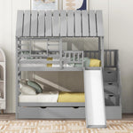 Twin Over Twin Bunk Bed With Slide For Kids Room Decor