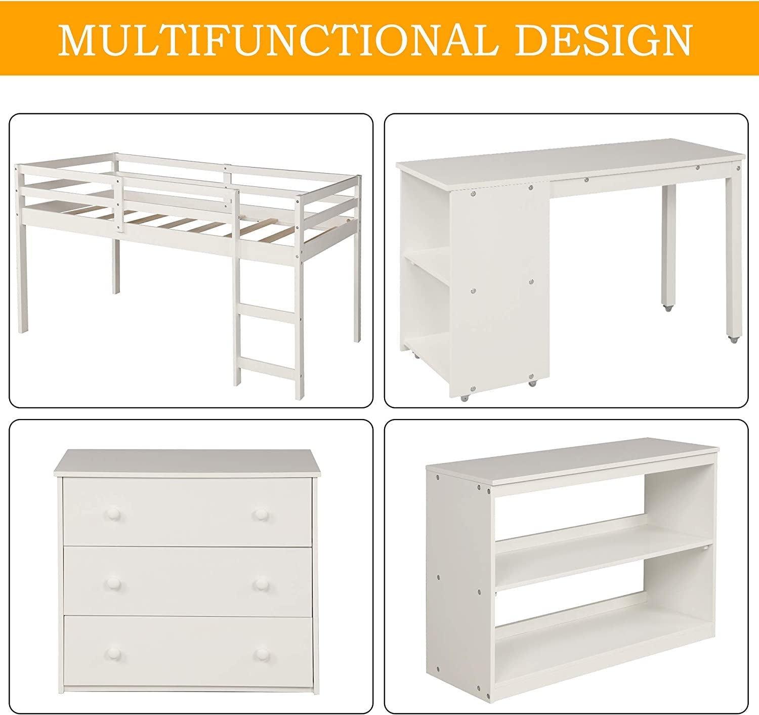 Twin Loft Bed With Rolling Desk And Storage For Small Rooms