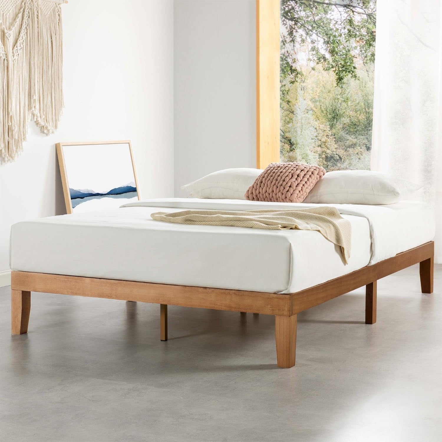 Queen Solid Pine Platform Bed With Slats No Box Spring