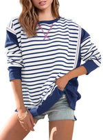Yousify Long Sweatshirts for Women Crewneck Fall Clothes 2024 Outfit Casual Tops Navy Blue S
