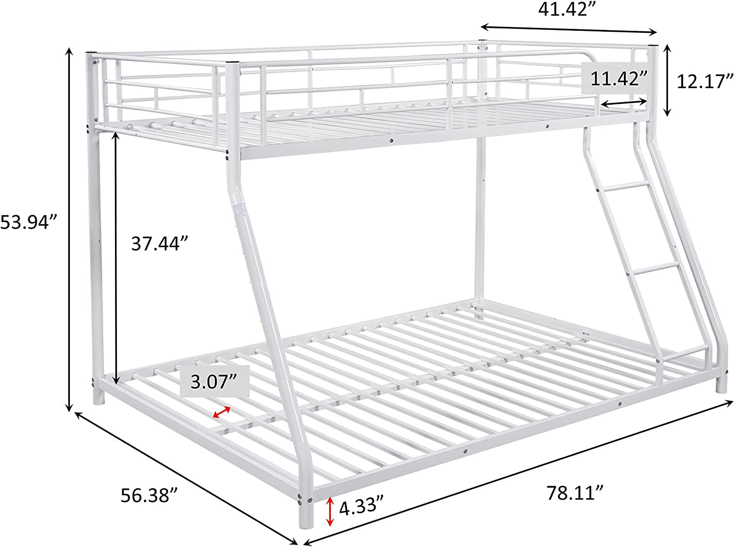Twin Over Full Metal Bunk Bed With Flat Ladder Guard Rail