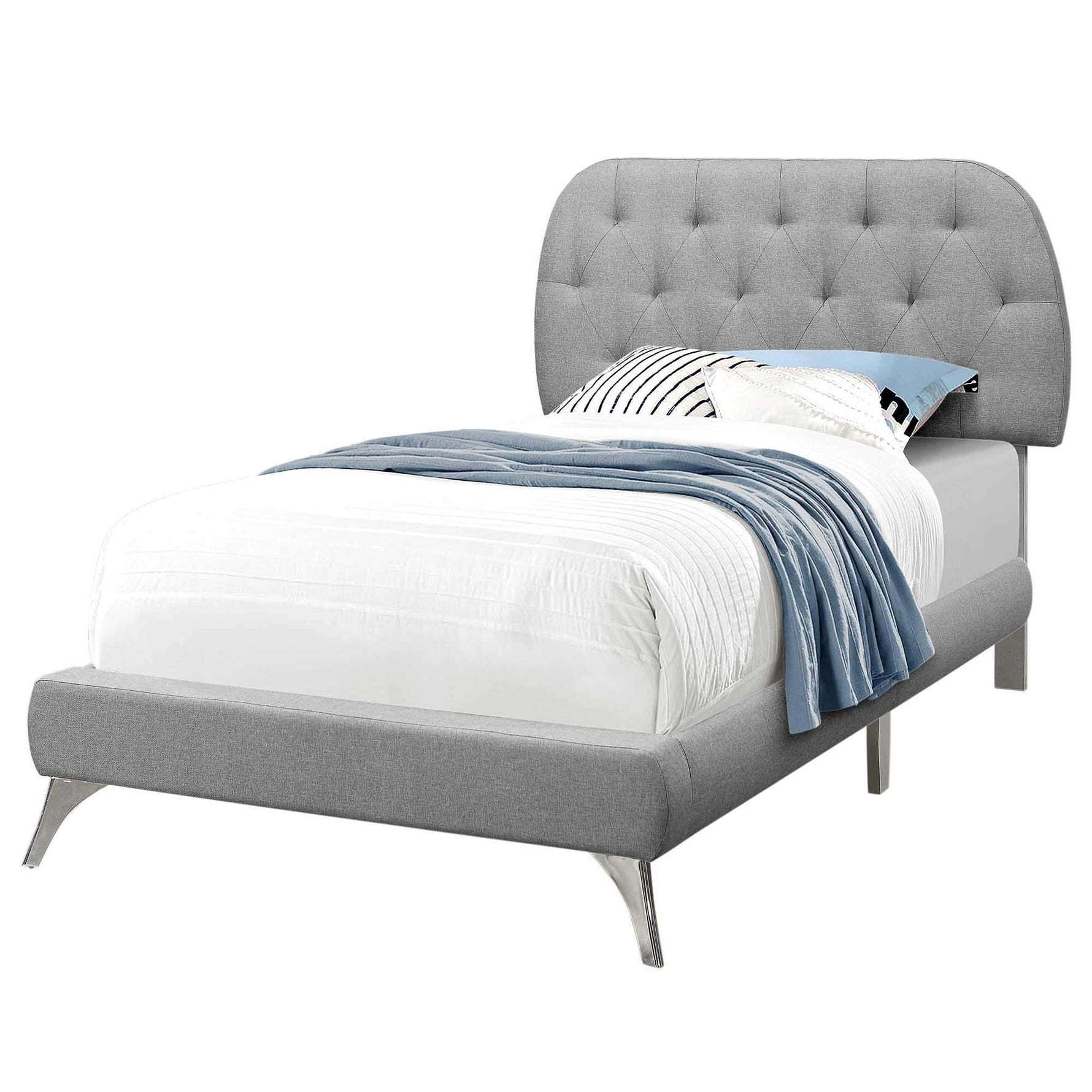 45.25" Solid Wood MDF Foam and Linen Twin Sized Bed with Chrome Legs