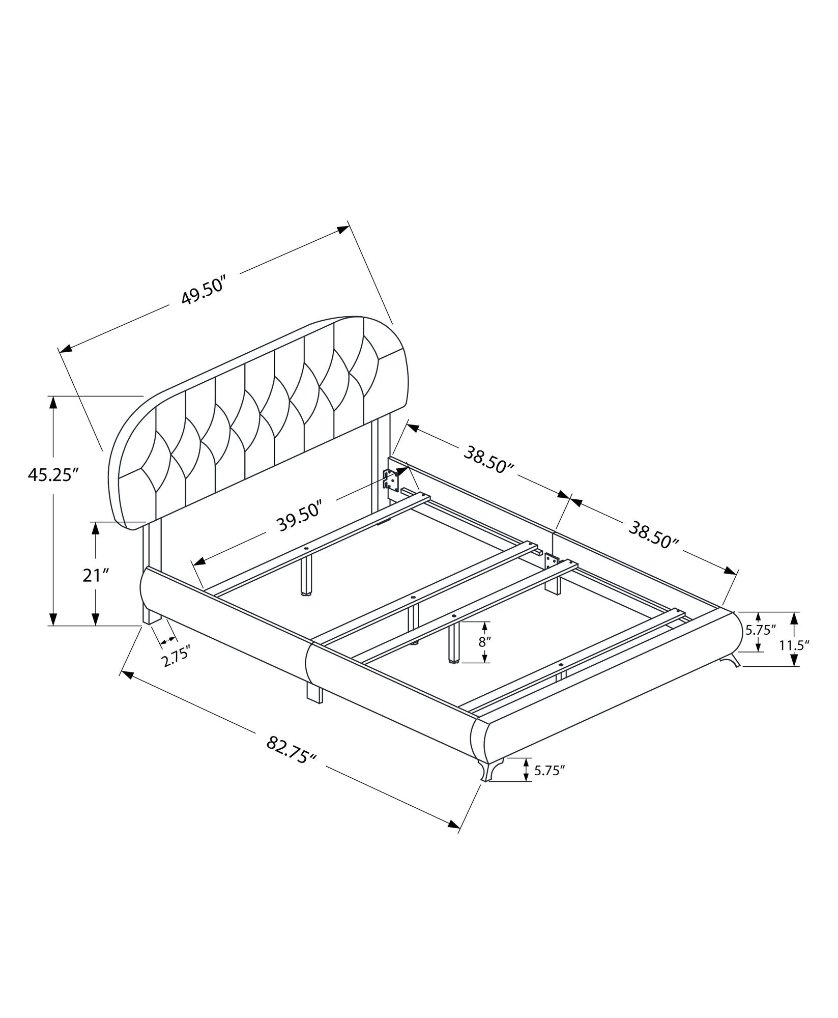 45.25" Solid Wood MDF Foam and Linen Twin Sized Bed with Chrome Legs