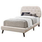 45.25" Solid Wood MDF Foam and Linen Twin Sized Bed with Chrome Legs