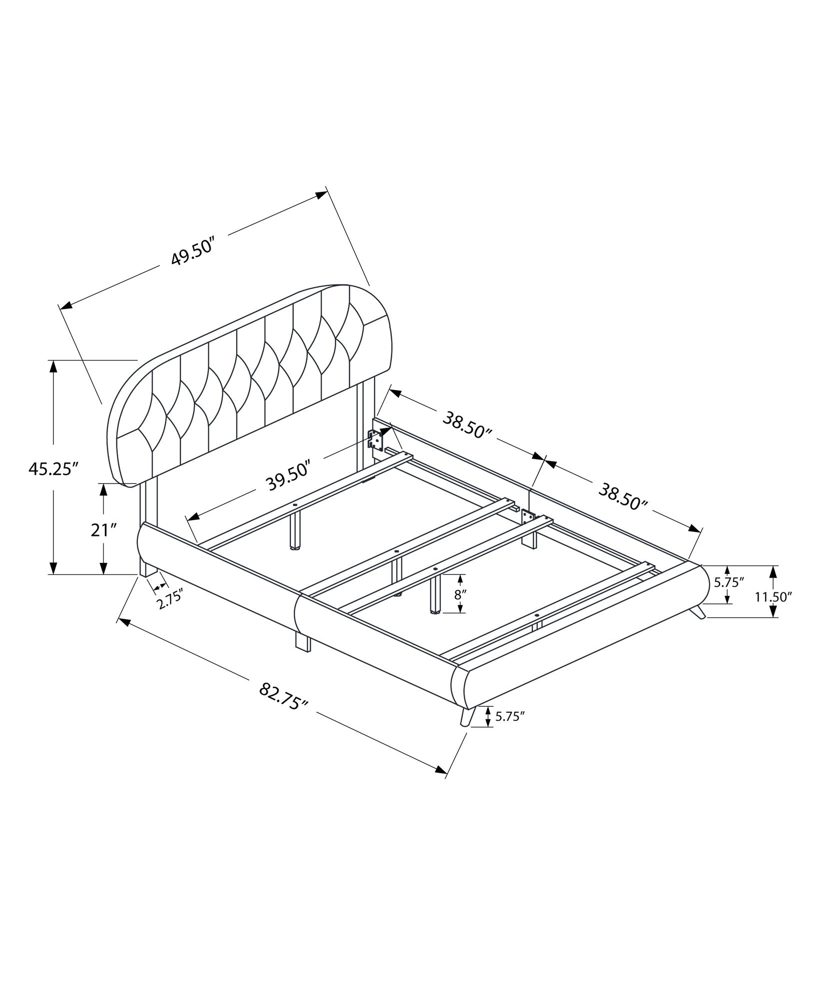45.25" Solid Wood MDF Foam and Linen Twin Sized Bed with Chrome Legs