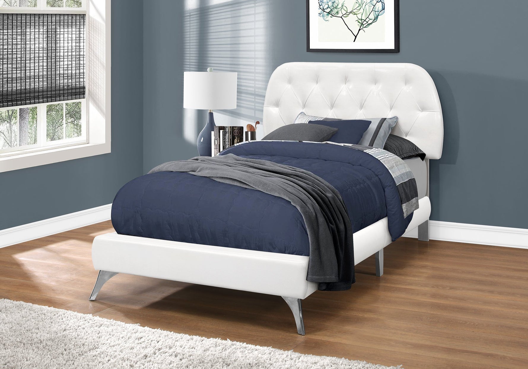 45.25" Solid Wood MDF Foam and Linen Twin Sized Bed with Chrome Legs