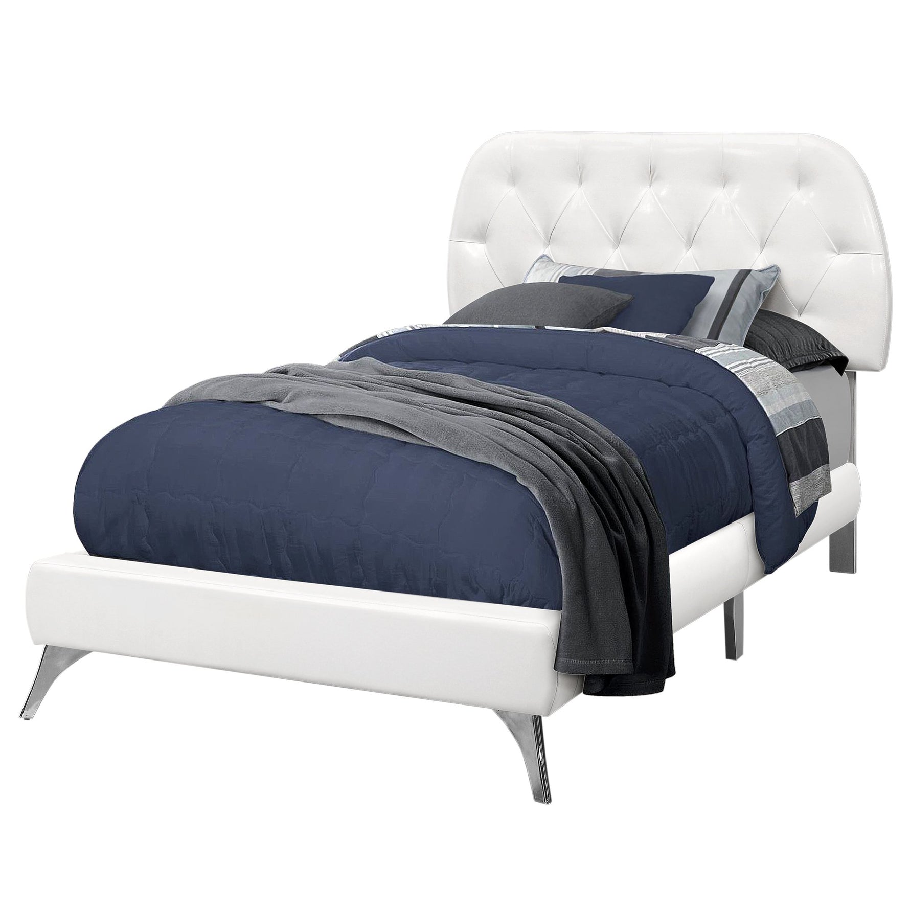 45.25" Solid Wood MDF Foam and Linen Twin Sized Bed with Chrome Legs
