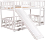 Twin Low Bunk Bed With Openable Fence And Slide White