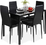 Glass Top Dining Table Set With Steel Frame Leather Chairs